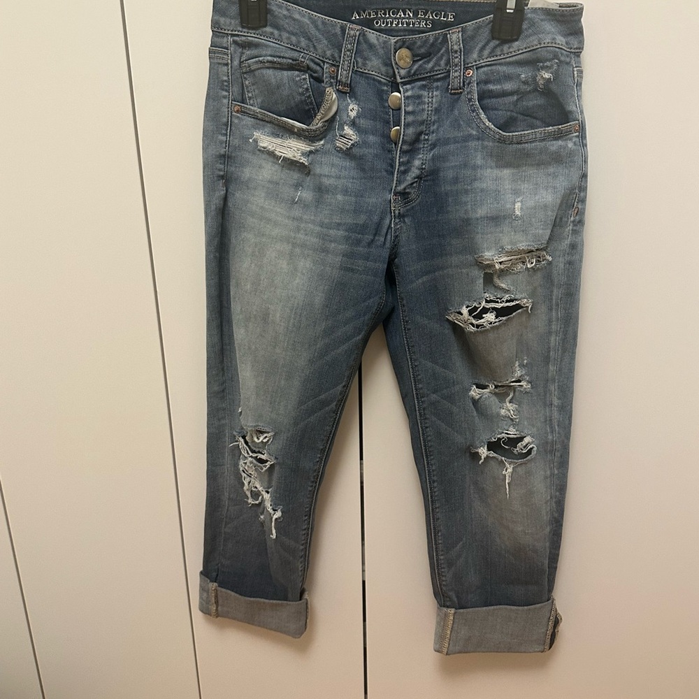 American Eagle Outfitters Women's Ripped Boyfriend Jeans - Blue